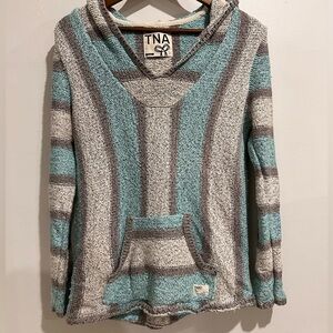 TNA Baja Beach Blue and Grey Boho‎ Poncho Hoodie Size S
